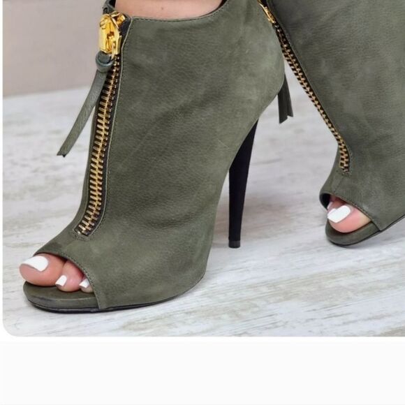 Giuseppe Zanotti Olive Green Peep Toe Front Zip Boots  Passione - Picture 5 of 13